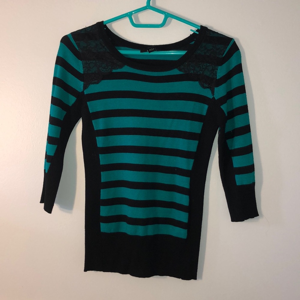 BCX Greenish-blue & black sweater